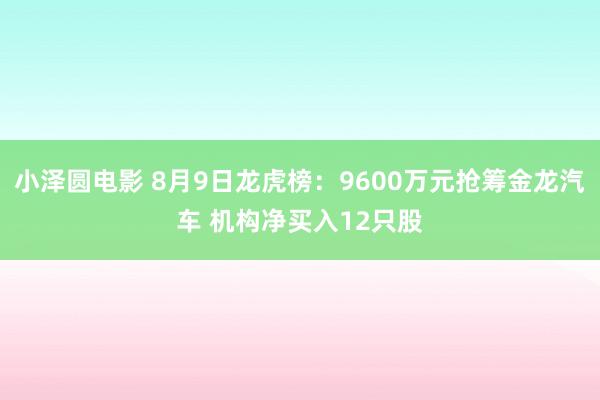 小泽圆电影 8月9日龙虎榜：9600万元抢筹金龙汽车 机构净买入12只股